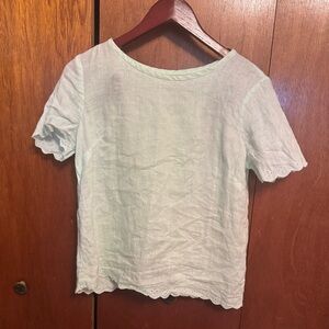 J. Crew Light Green Mint 100% Linen Eyelet Short Sleeve Open Back top 2 Small